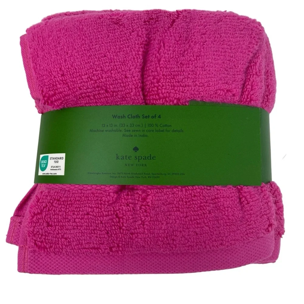 Kate Spade set of 4 Washcloths Vivid Snapdragon Fuchsia Pink NWT